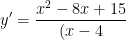 y'=\frac{x^2-8x+15}{(x-4)^2}=0\Leftrightarrow \left \[\begin{matrix} x=3\\ x=5 \end{matrix} \right.
